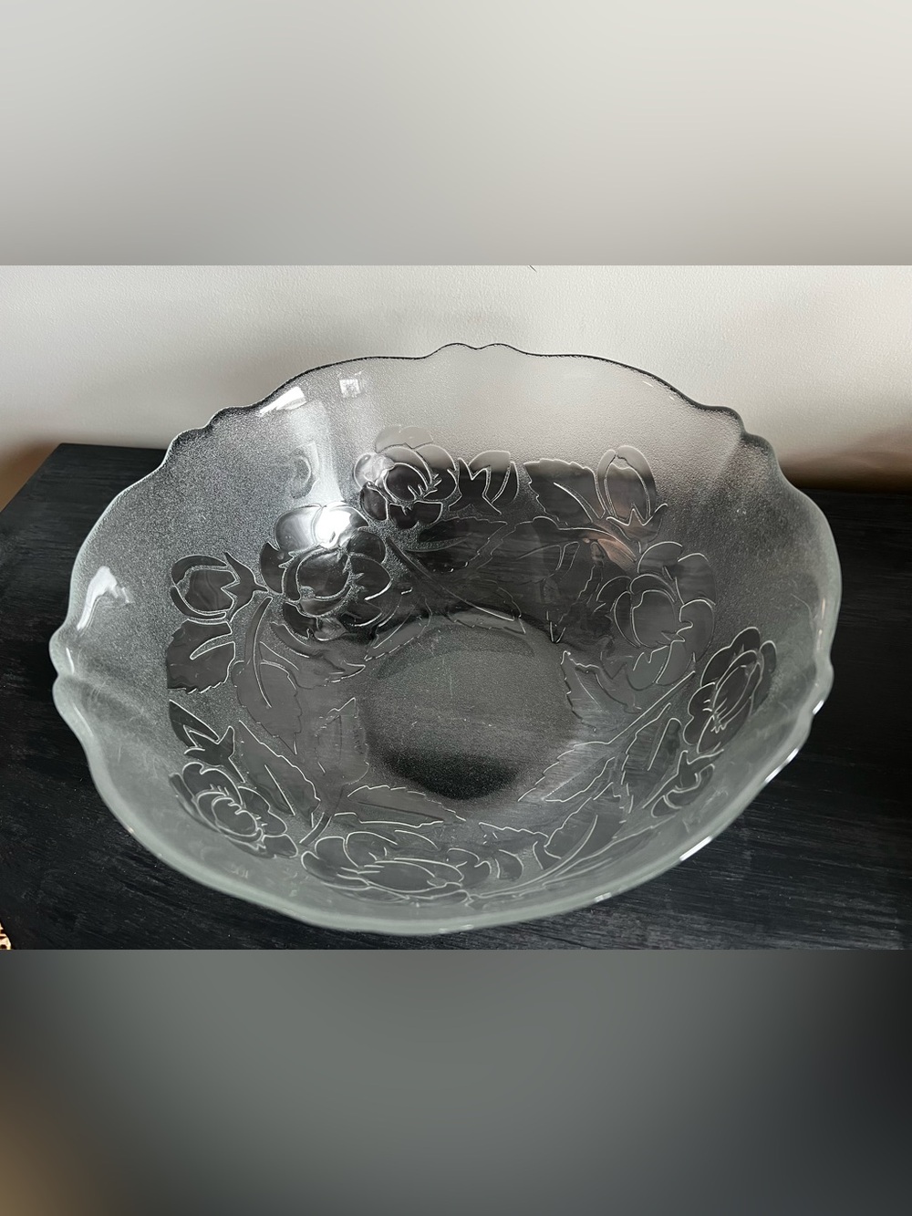 Vintage Arcoroc France Large Glass Serving Bowl “Verre Trempe” Pattern